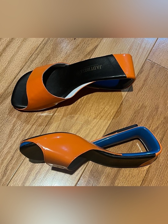 Shoes - Orange Patent Slide Mules for Women